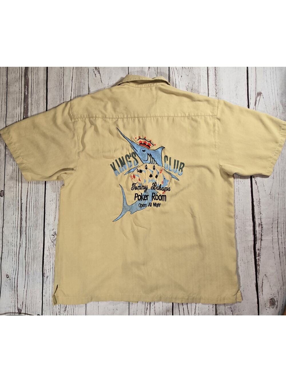 Tommy Bahama Men's Tan Embroidered 100% Silk Button-Up Shirt Large SS